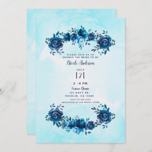 Indigo Blue Watercolor Rustikales Brautparty Einladung