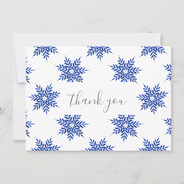 Indigo Blue Watercolor Snowflake Muster Dankeskarte (Vorderseite)