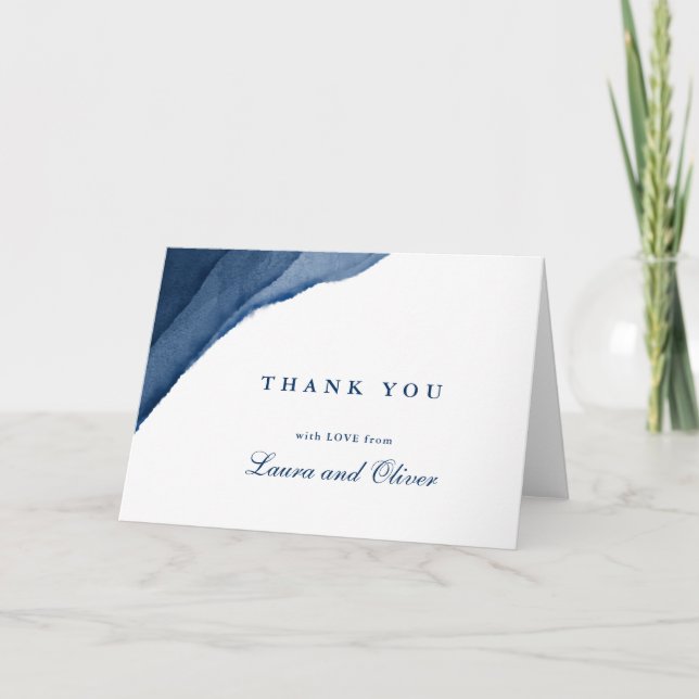 Indigo Blue Watercolor Wedding Dankeschön Karten (Vorderseite)