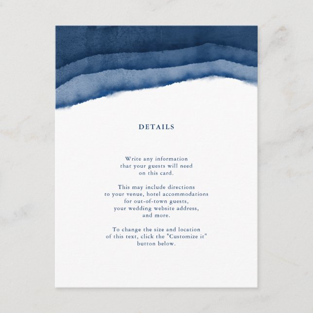 Indigo Blue Watercolor Wedding Insert / Directors (Vorderseite)