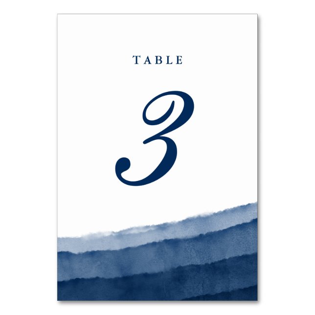 Indigo Blue Watercolor Wedding Tischnummer (Vorderseite)
