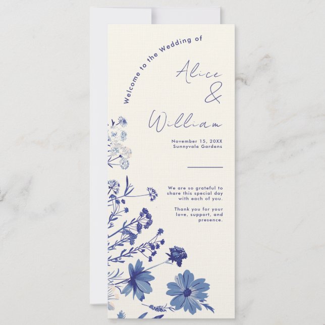 Indigo Blue Wedding Programmkarte (Vorderseite)