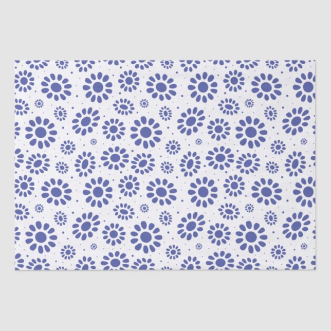Indigo Blue White Daisy Blume Muster Seidenpapier (Vorderseite)