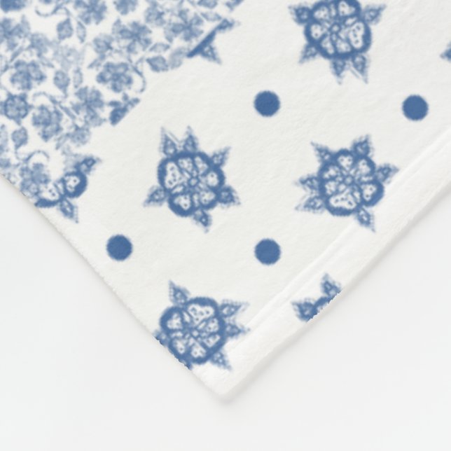 Indigo Blue, White Imitats Patchwork Fleece Blanke (Ecke)