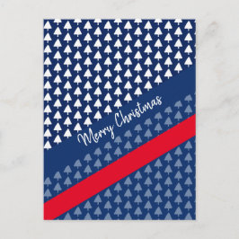 Indigo Blue White Red Winter Tree Watercolor Feiertagspostkarte