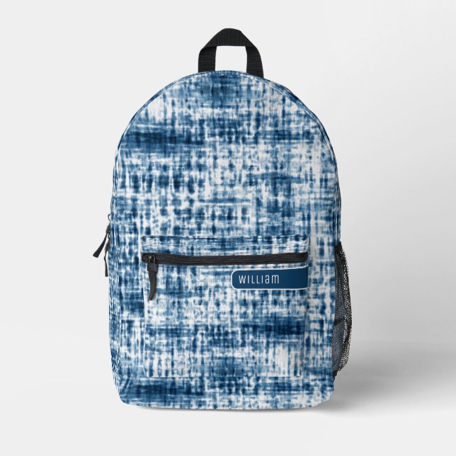 Indigo Blue & White Shibori Muster Cool Teens Bedruckter Rucksack (Vorderseite)