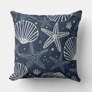 Indigo Blue & White Starfish Throw Kissen