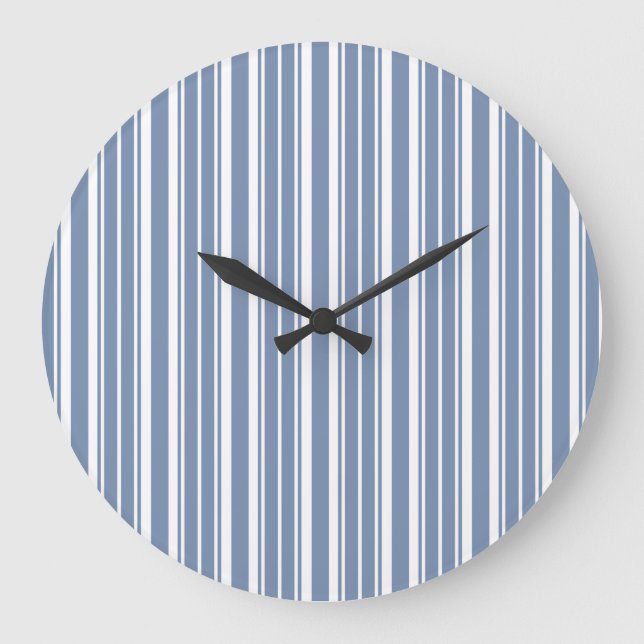 Indigo Blue White Ticking Stricking Rund Wall Cloc Große Wanduhr (Vorderseite)