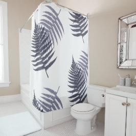 Indigo Blue White Tree Fern Blätter Muster Duschvorhang