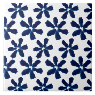 Indigo Blue White Watercolor Tinte Blumenmuster Fliese