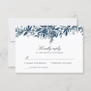 Indigo Blume Hochzeitskarte RSVP Karte