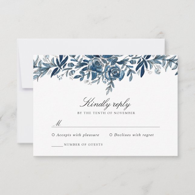 Indigo Blume Hochzeitskarte RSVP Karte (Vorderseite)