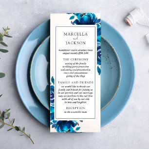 Indigo-Blumen-Hochzeitsprogrammkarte Werbekarte