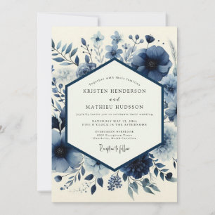 Indigo-Blumen-Whimsy-Hochzeit Einladung