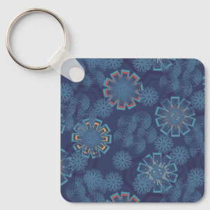Indigo-Blumenmuster-Schlüsselanhänger Schlüsselanhänger