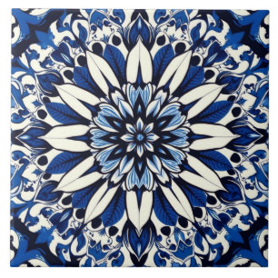 Indigo-Blumenstern-Fliese Fliese