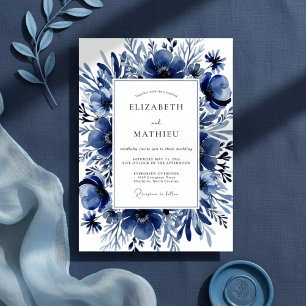 Indigo Blumige Malerische Hochzeit Einladung