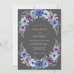 Indigo Blumige Romantische Blumenhochzeit Einladung