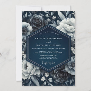 Indigo Blumige Romanze Hochzeit Einladung