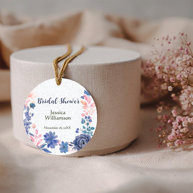 Indigo Blush Florals Brautparty individualisieren Geschenkanhänger (Von Creator hochgeladen)