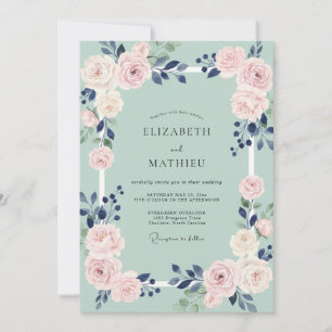 Indigo-Blush-Pfirsich-gemalte Hochzeit Einladung