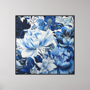 Indigo-Blüten-Abstraktes Botanisches Wandkunstwerk Leinwanddruck