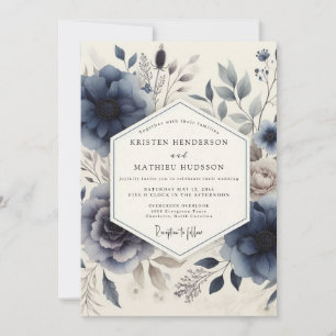Indigo-Blüten Botanische Hochzeit Einladung
