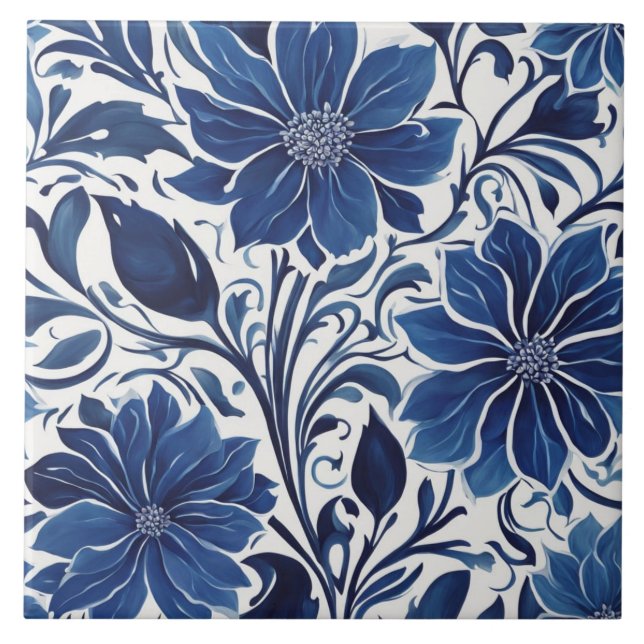 Indigo-Blüten-Gartenfliese Fliese (Vorderseite)