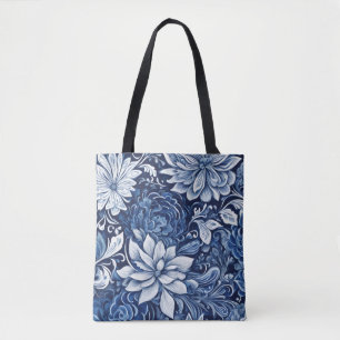 Indigo-Blüten-Tapeten-Tasche