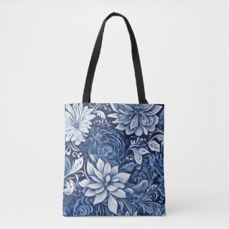 Indigo-Blüten-Tapeten-Tasche