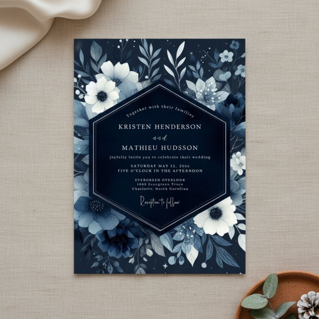 Indigo-Blüten-Waldhochzeit Einladung (Von Creator hochgeladen)