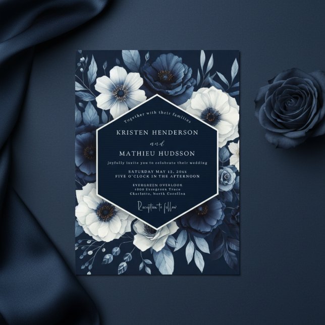 Indigo-Blüten-Wedding-Whimsy Einladung (Von Creator hochgeladen)