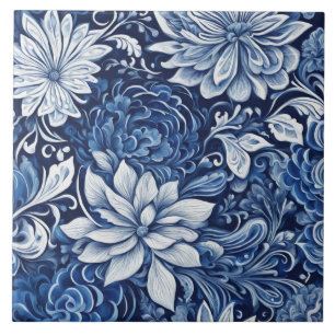 Indigo-Blütenblatt-Tapetenfliese Fliese