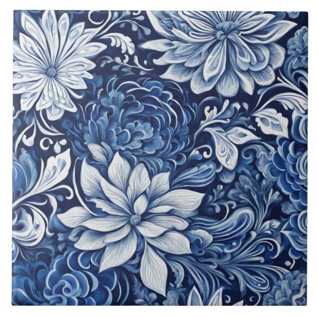 Indigo-Blütenblatt-Tapetenfliese Fliese (Vorderseite)