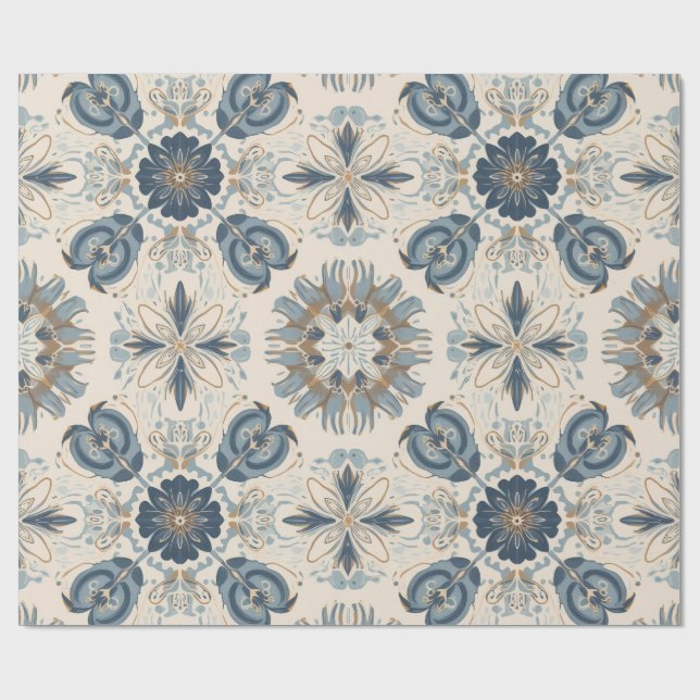 Indigo Boho Florale Mandalas Geschenkpapier (Flach)