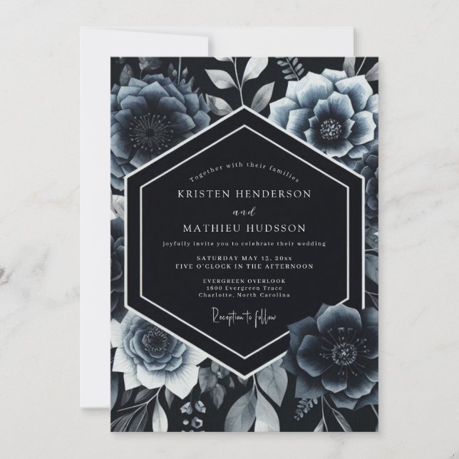 Indigo Botanical Romantic Wedding Einladung (Vorderseite)