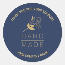 Indigo Botanical Simple Minimalist Handmade  Runder Aufkleber