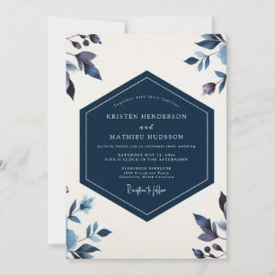 Indigo Botanische Romantische Hochzeit Einladung