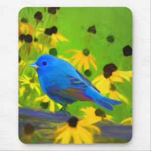 Indigo-Buntammer-Malerei - Originale Vogelkunst Mousepad