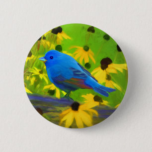 Indigo Bunting Painting - Original Bird Art Button