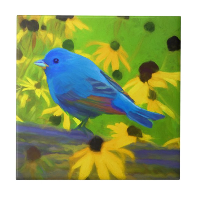 Indigo Bunting Painting - Original Bird Art Fliese (Vorderseite)