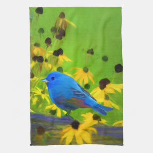 Indigo Bunting Painting - Original Bird Art Geschirrtuch