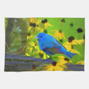 Indigo Bunting Painting - Original Bird Art Geschirrtuch