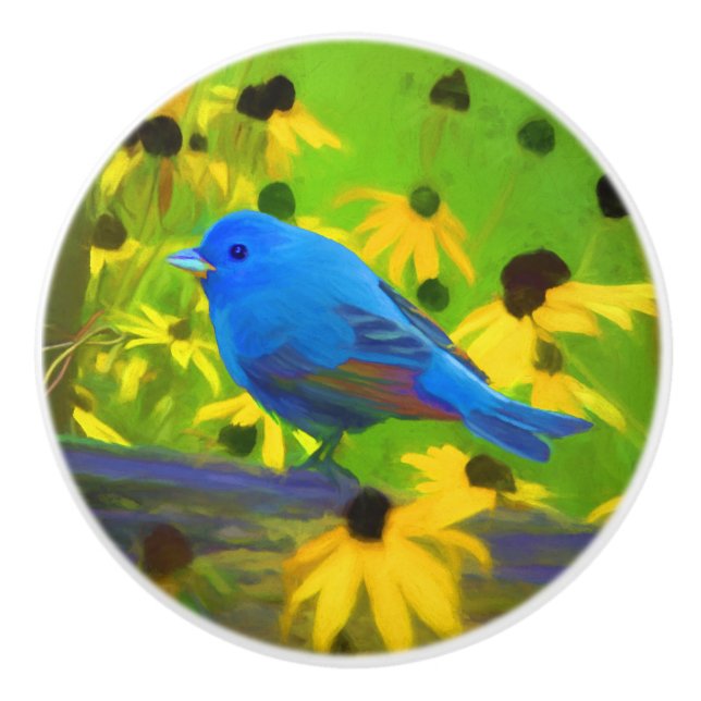 Indigo Bunting Painting - Original Bird Art Keramikknauf (Vorderseite)
