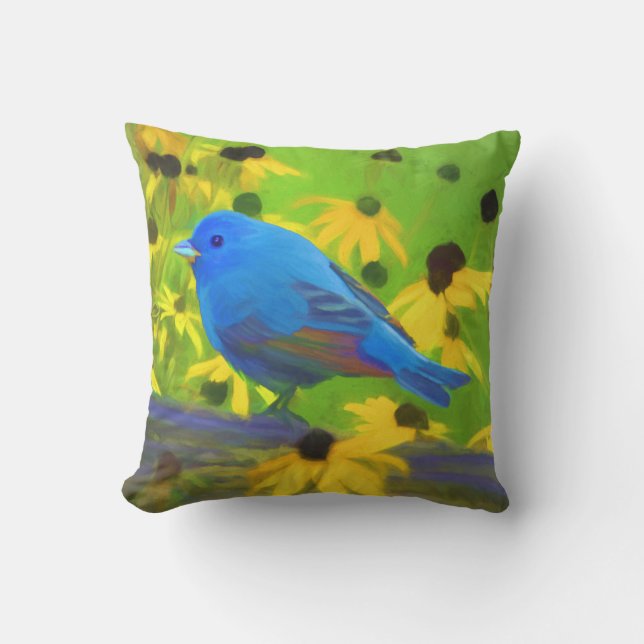 Indigo Bunting Painting - Original Bird Art Kissen (Vorderseite)