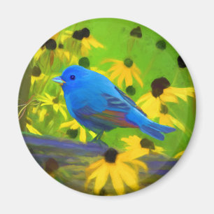 Indigo Bunting Painting - Original Bird Art Magnet