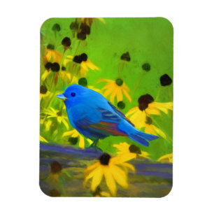 Indigo Bunting Painting - Original Bird Art Magnet