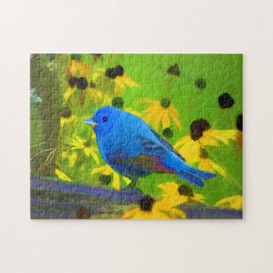 Indigo Bunting Painting - Original Bird Art Puzzle