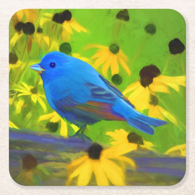 Indigo Bunting Painting - Original Bird Art Rechteckiger Pappuntersetzer (Vorderseite)