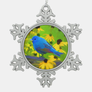 Indigo Bunting Painting - Original Bird Art Schneeflocken Zinn-Ornament